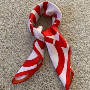 Ferragamo Red and White Gancio Silk Scarf